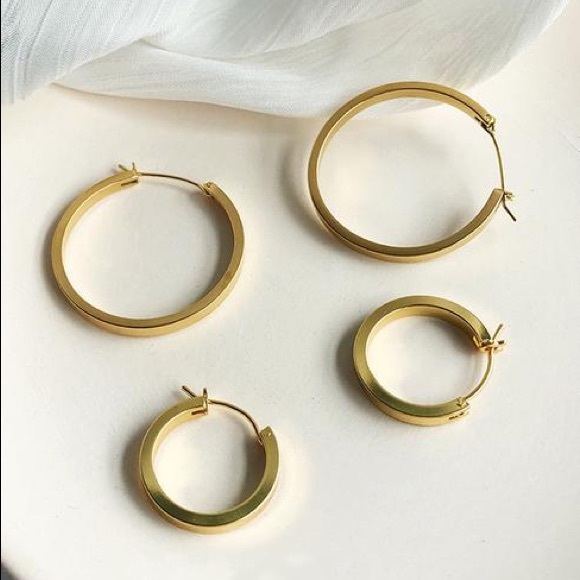 Brushed Gold Flat Thick Gold Hoop Earrings - Picture 2 of 3